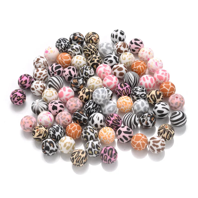 15mm 10Pcs Teether Silicone Beads Leopard Print Round Teething Beads For Baby Pacifier Chain Dummy Holder Clip DIY Necklace