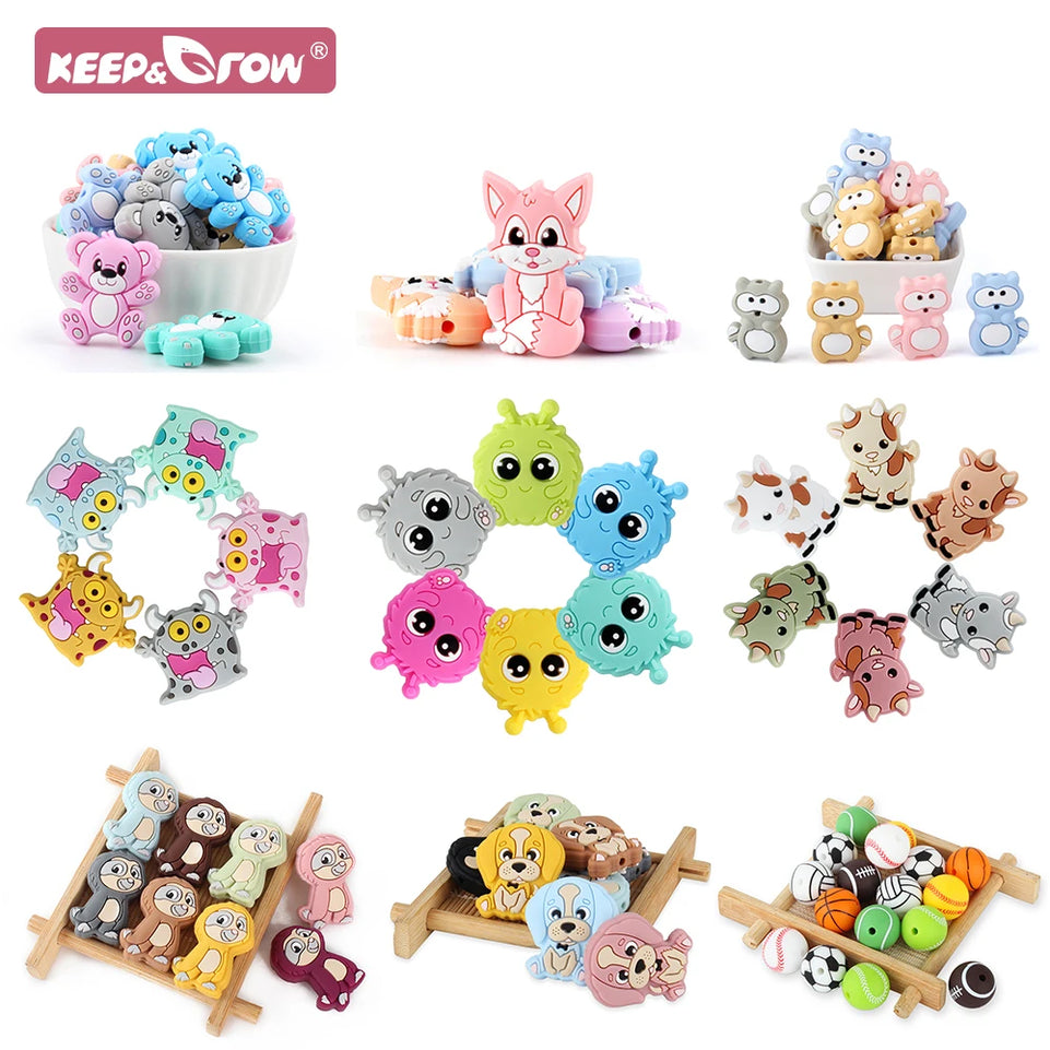 10pcs Baby Silicone Beads Animal Koala Raccoon Food Grade Baby Silicone Teething Toy DIY Pacifier Chain Accessories Jewelry Bead