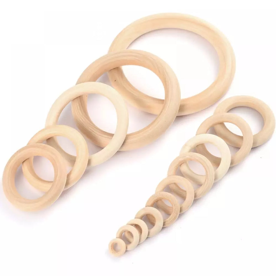 12-125mm Wooden Rings Teether Handmade Baby Natural Maple Wooden Teething Rings for Necklace Bracelet DIY Crafts Wood Teether